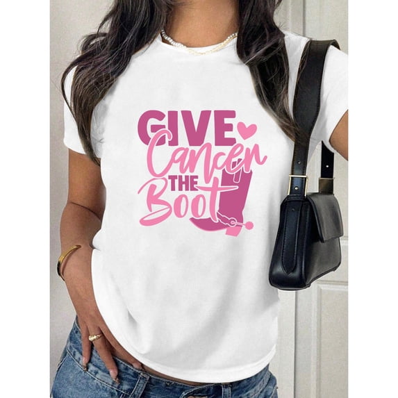 Letter T Shirt Awareness Cowboy Boot Graphic Tee Comfortable Short Sleeve Round Neck White S-5XL