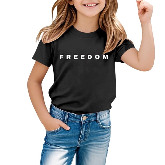 Letter T Shirts for Unisex Freedom Short Sleeve Tee Tops Black 160/(12-13 Years)