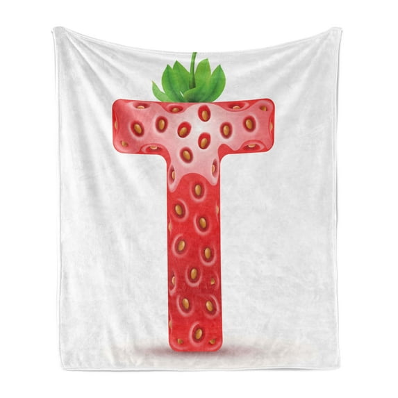 Letter T Soft Flannel Fleece Blanket, Agriculture Harvest Theme Alphabet Character Capital Healthy Options, Cozy Plush for Indoor and Outdoor Use, 70" x 90", Vermilion Green Orange, by Ambesonne