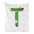 thumbnail image 1 of Letter T Soft Flannel Fleece Blanket, Caps T with Flourishing Fragrance Botanical Design and Ladybug Girls Theme, Cozy Plush for Indoor and Outdoor Use, 70" x 90", Green Multicolor, by Ambesonne, 1 of 6
