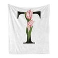 thumbnail image 1 of Letter T Soft Flannel Fleece Blanket, Spring Garden Alphabet Font Types Soft Pink Tulip Flowers and Letter T, Cozy Plush for Indoor and Outdoor Use, 50" x 70", Pale Pink Green Black, by Ambesonne, 1 of 6