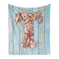 thumbnail image 1 of Letter T Soft Flannel Fleece Throw Blanket, Letter T with Freshwater Invertebrates on Weathered Wood Planks, Cozy Plush for Indoor and Outdoor Use, 70" x 90", Dark Coral Pale Blue, by Ambesonne, 1 of 5
