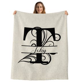 Letter T Throw Blanket, Flannel Fleece Blanket with Striped Design for Couch, Monogram Words Soft Breathable All Season Plush Blankets for Sofa Office Chair 30"x40"