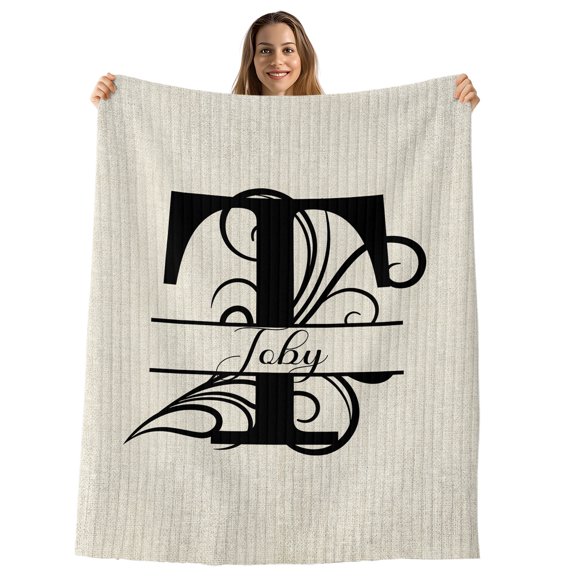 Letter T Throw Blanket, Flannel Fleece Blanket with Striped Design for Couch, Monogram Words Soft Breathable All Season Plush Blankets for Sofa Office Chair 30"x40"