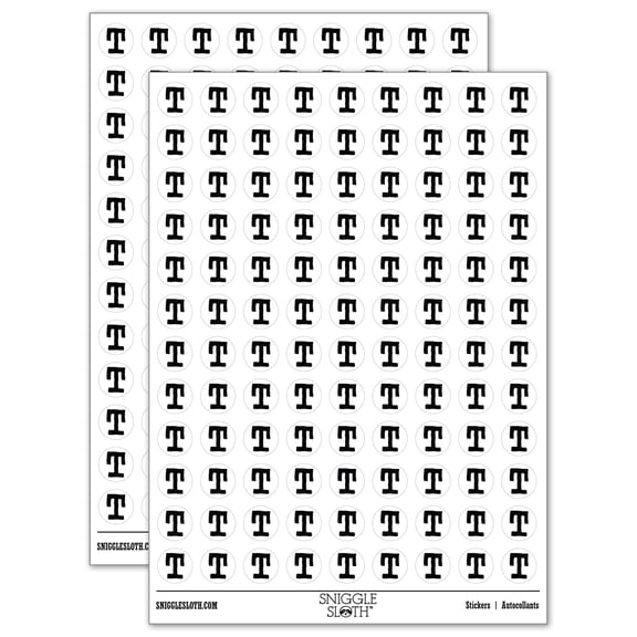 Letter T Uppercase Cute Typewriter Font 200+ Round Stickers - White - Gloss Finish - 0.50" Size