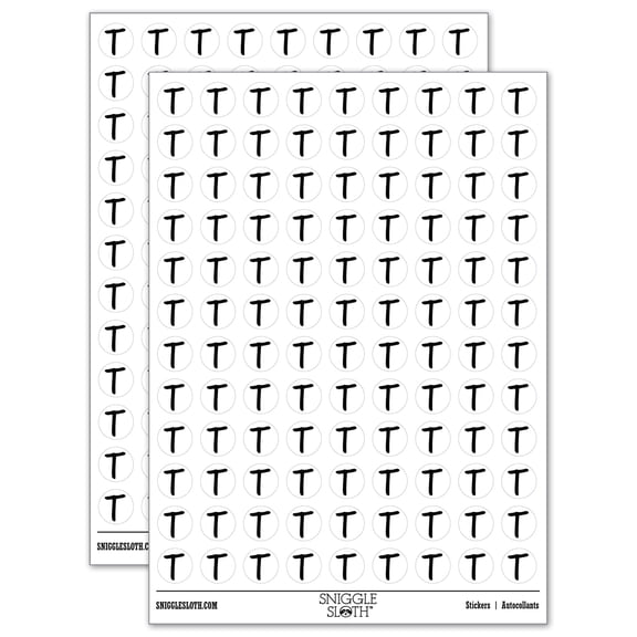 Letter T Uppercase Felt Marker Font 200+ Round Stickers - White - Gloss Finish - 0.50" Size
