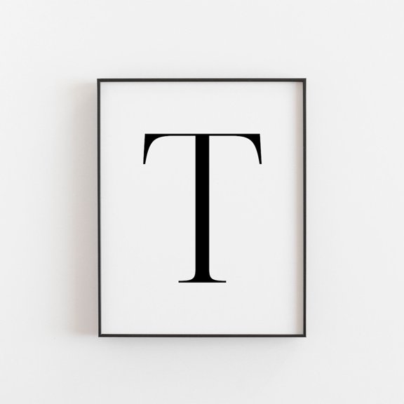Letter T Wall Art Print, Modern Minimalist Initial Monogram Decor