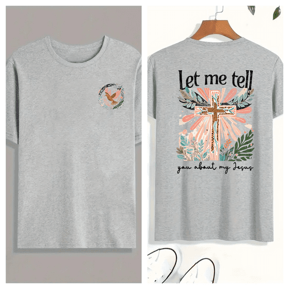 Letter Tee Christian T-Shirt Faith Graphic Top Inspirational Design Soft Cotton Comfort Fit Colors Gray S-3XL