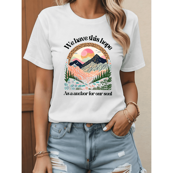 Letter Tee Christian T-Shirt Inspirational Graphic Top Short Sleeve Round Neck Soft Cotton Comfort Fit White S-5XL