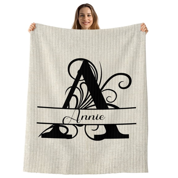 Letter A Throw Blanket, Flannel Fleece Blanket with Striped Design for Couch, Monogram Words Soft Breathable All Season Plush Blankets for Sofa Office Chair 30"x40"