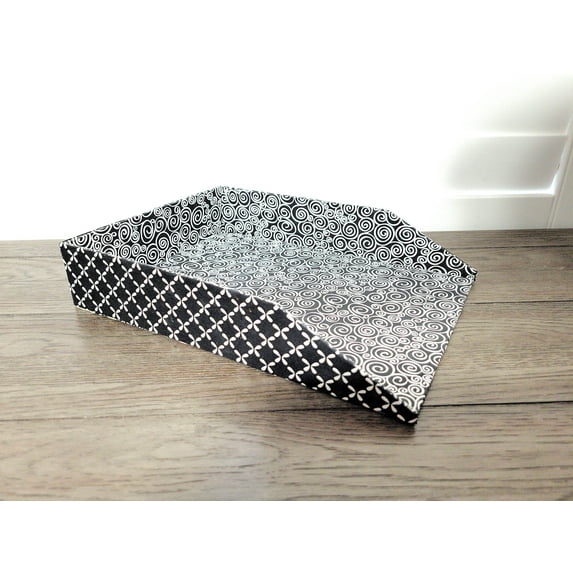 Letter Tray, Fabric-Covered Office or Work Desk Decor Paper Tray, Black and White Diamonds Swirls