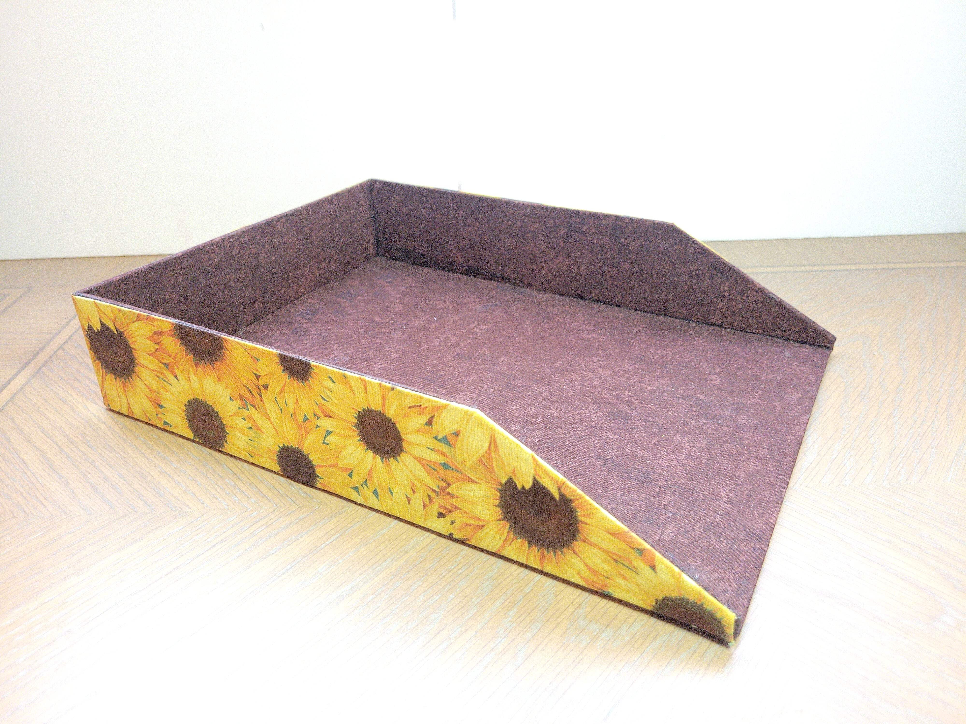 Letter Tray, Fabric-Covered Office or Work Desk Decor Paper Tray, Happy Sunflowers