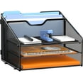 thumbnail image 1 of Letter Tray Organizer, Mesh Desk File Organizer with 3 Paper Trays and 2 Vertical Upright Section, Blank, 1 of 4