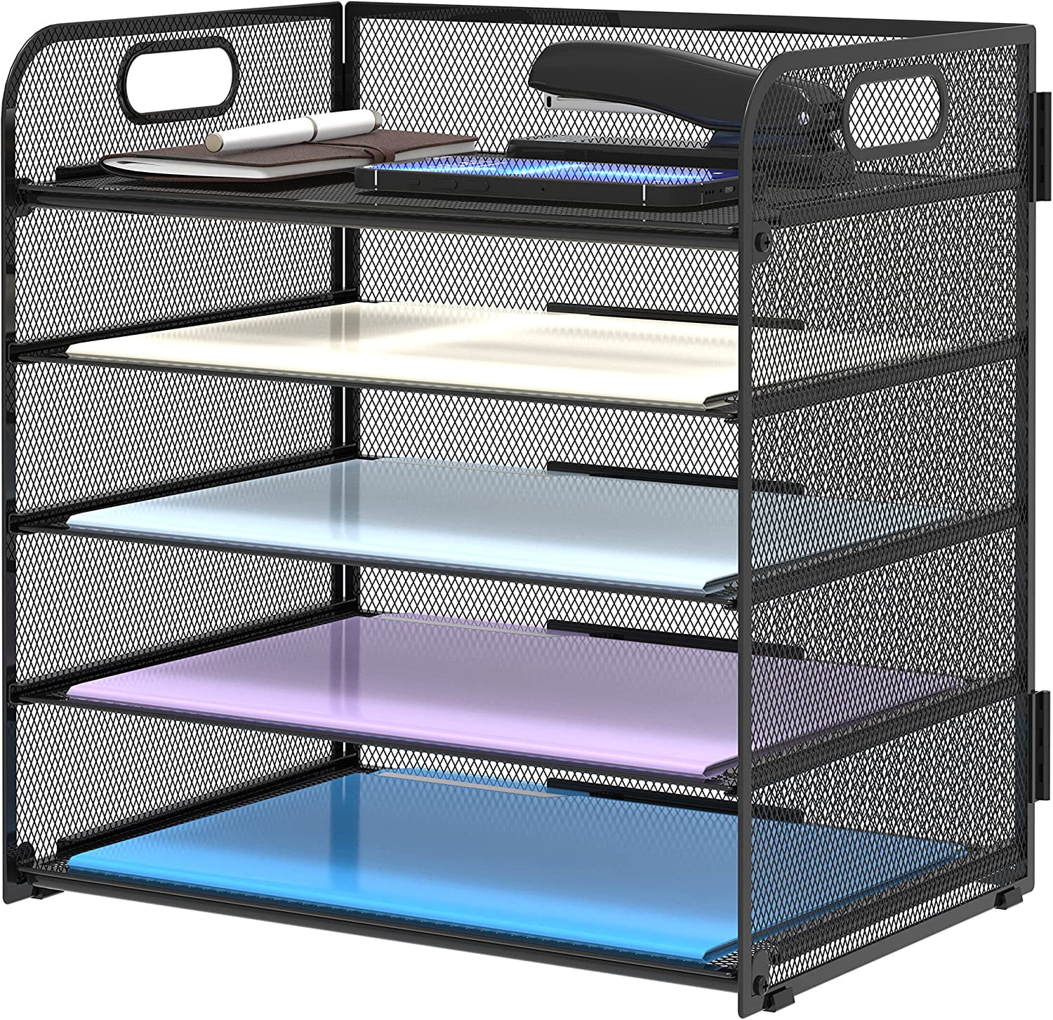 3 Tier Letter Tray Paper Organizer Mesh Metal Desk File Organizer For Home Office Light Blue 2 Pack