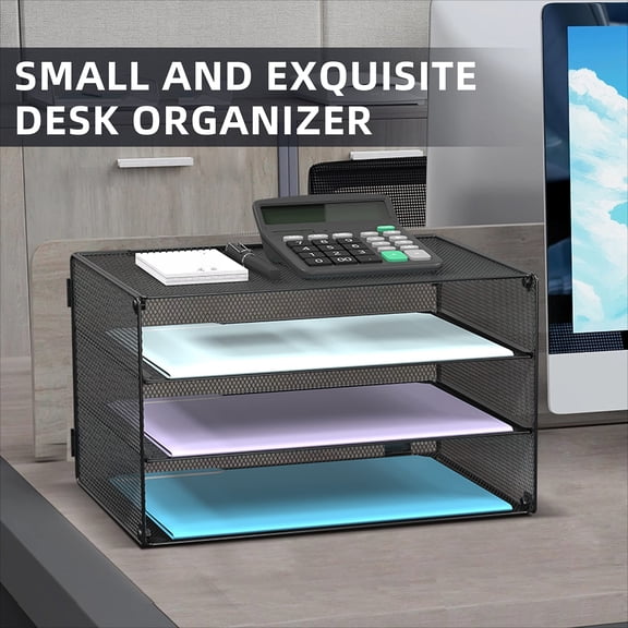Letter Tray Paper Organizer for Desk, Mesh Metal Desk File Organizer with Sliding Trays for Letter/A4 Paper, Mail, Bills & Folders