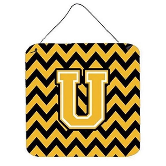 Letter U Chevron Black & Gold Wall or Door Hanging Prints, 6 x 0.02 x 6 in.