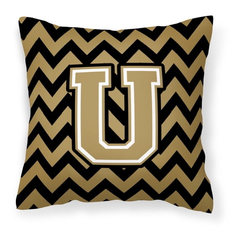 Letter U Chevron Black and Gold Fabric Decorative Pillow