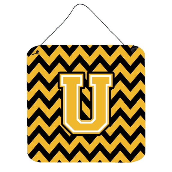 Letter U Chevron Black and Gold Wall or Door Hanging Prints
