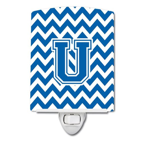 Letter U Chevron Blue & White Ceramic Night Light