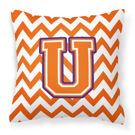Letter U Chevron Orange and Regalia Fabric Decorative Pillow