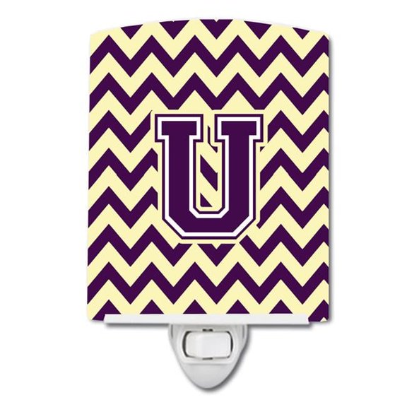 Letter U Chevron Purple & Gold Ceramic Night Light