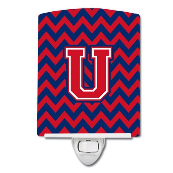 Letter U Chevron Yale Blue & Crimson Ceramic Night Light