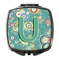 thumbnail image 1 of Letter U Circle Circle Teal Initial Alphabet Compact Mirror CJ2015-USCM, 1 of 4