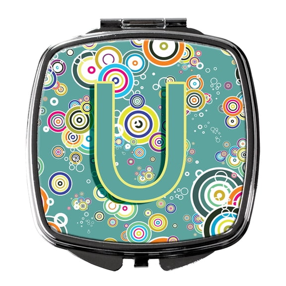 Letter U Circle Circle Teal Initial Alphabet Compact Mirror CJ2015-USCM