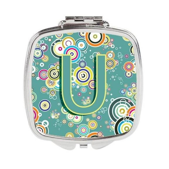 Letter U Circle Circle Teal Initial Alphabet Compact Mirror
