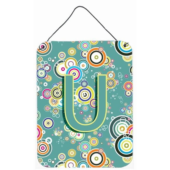Letter U Circle Circle Teal Initial Alphabet Wall and Door Hanging Prints