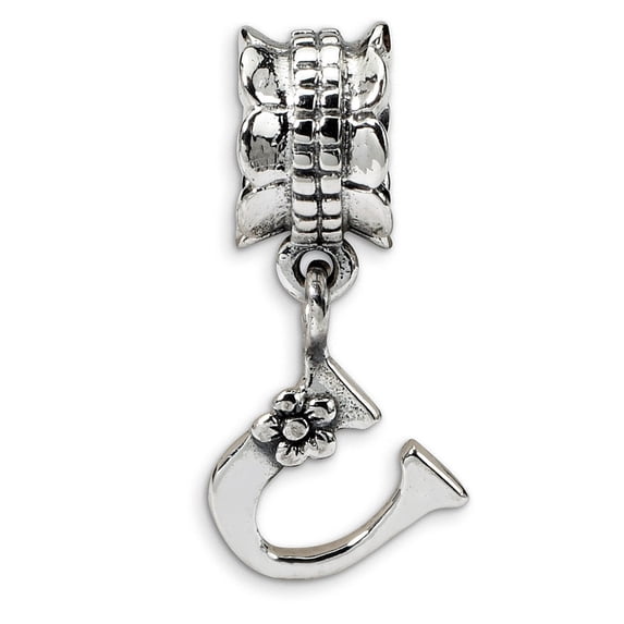 Letter U Dangle Charm .925 Sterling Silver Antique Finish Reflection Beads - QRS1400U