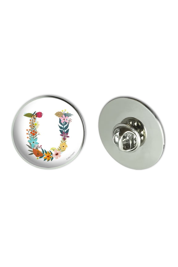 Letter U Floral Monogram Initial Metal 1.1" Tie Tack Hat Lapel Pin Pinback