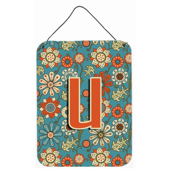 Letter U Flowers Retro Blue Wall and Door Hanging Prints