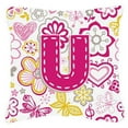 thumbnail image 1 of Letter U Flowers and Butterflies Pink Fabric Decorative Pillow, 1 of 3