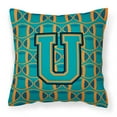 thumbnail image 1 of Letter U Football Aqua, Orange and Marine Blue Fabric Decorative Pillow, 1 of 4