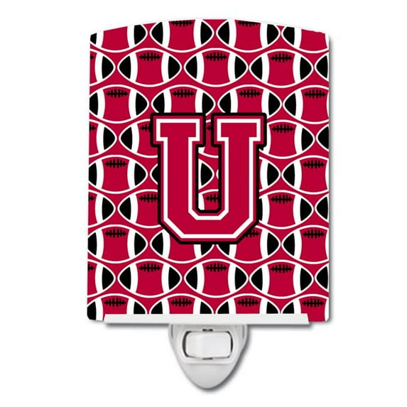Letter U Football Crimson & White Ceramic Night Light