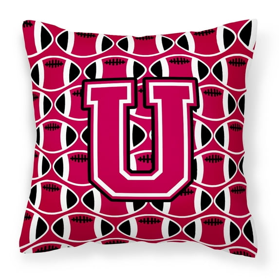 Letter U Football Crimson and White Fabric Decorative Pillow
