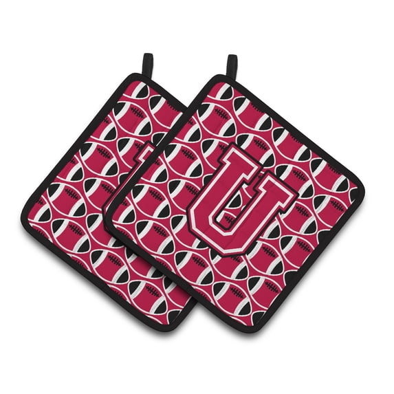 Letter U Football Crimson and White Pair of Pot Holders