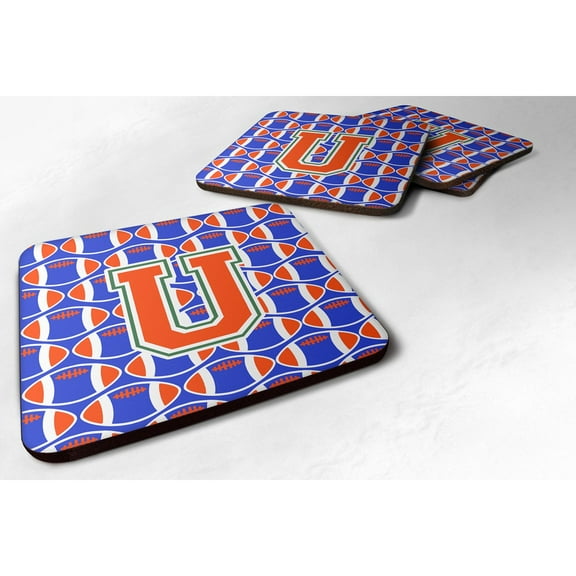 Letter U Football Green Blue and Orange Foam Coaster Set of 4