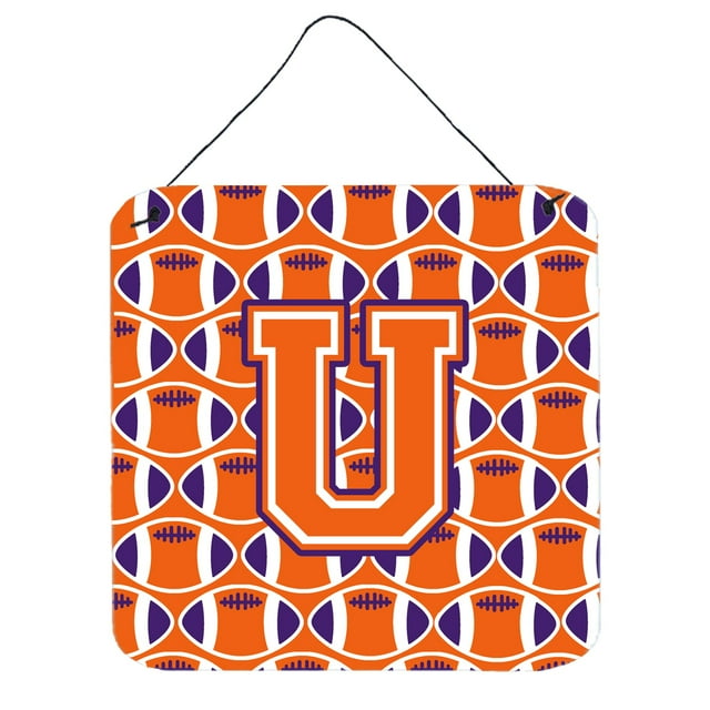 Letter U Football Orange White and Regalia Wall or Door Hanging Prints