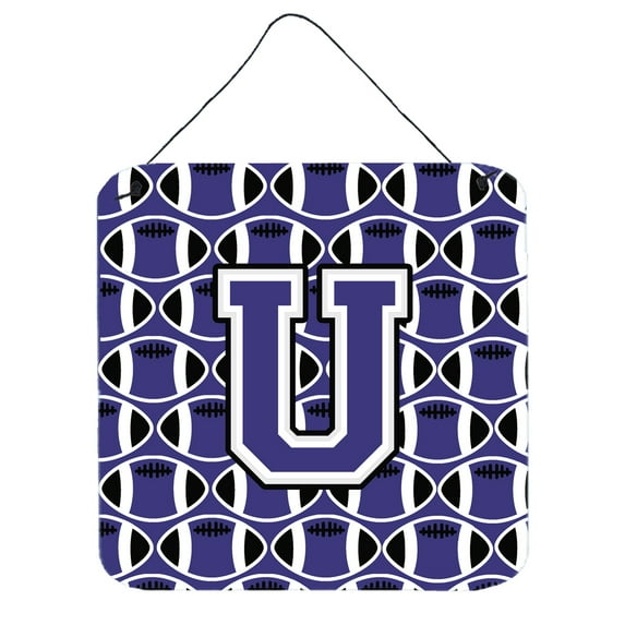 Letter U Football Purple and White Wall or Door Hanging Prints