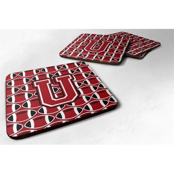 Letter U Football Red - Black & White Foam Coaster - Set of 4