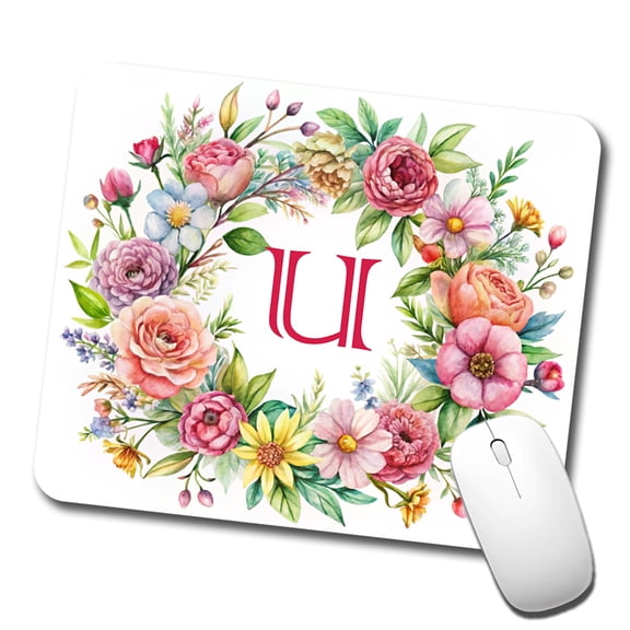 Letter U Initial Monogram Flowers Floral Mouse Pad Low Profile Gaming Mat
