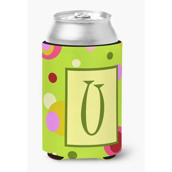 Letter U Initial Monogram - Green Can or Bottle Beverage Insulator Hugger
