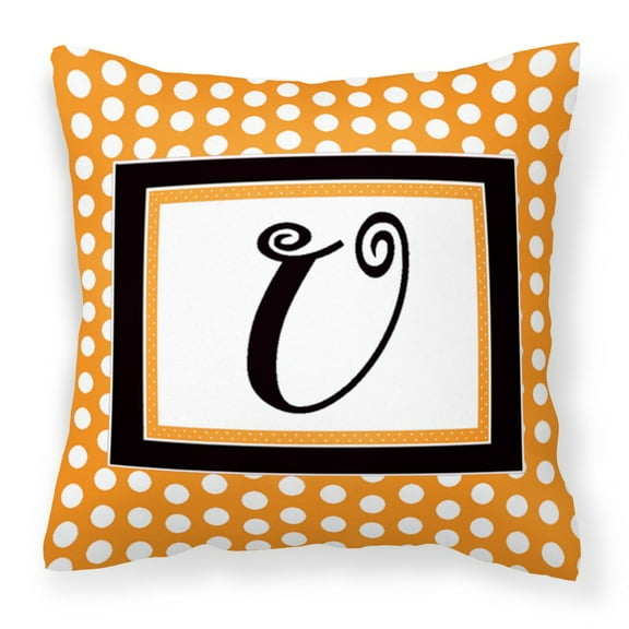 Letter U Initial Monogram - Orange Polkadots Fabric Decorative Pillow