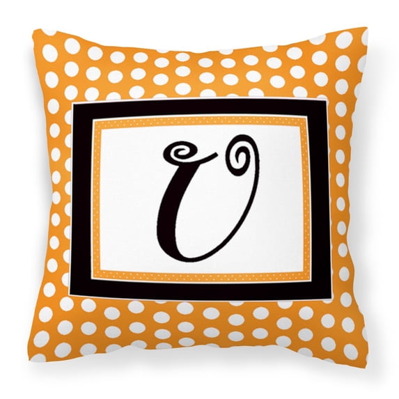 Letter U Initial Monogram - Orange Polkadots Fabric Decorative Pillow