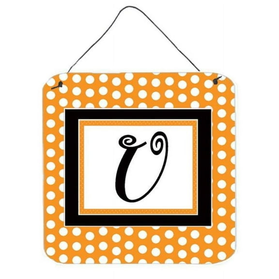 Letter U Initial Monogram - Orange Polkadots Wall or Door Hanging Prints