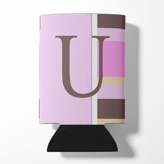 Letter U Initial Monogram - Pink Stripes Can or Bottle Hugger