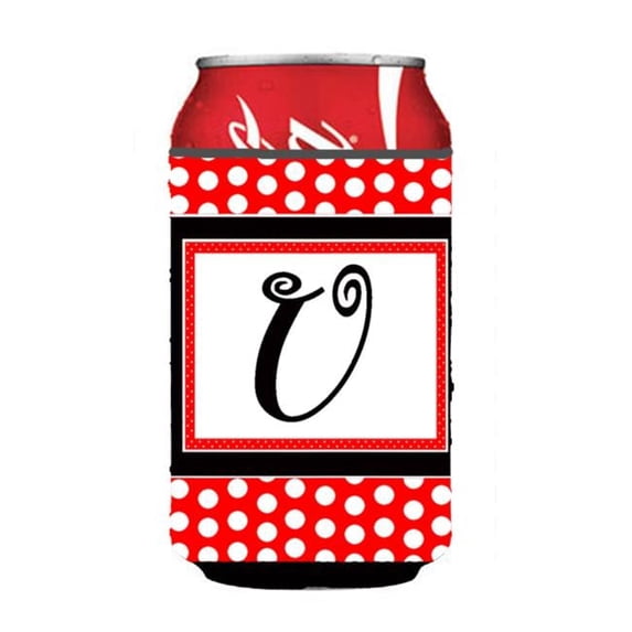 Letter U Initial Monogram - Red Black Polka Dots Can or Bottle Hugger