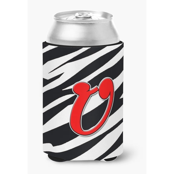 Letter U Initial Monogram - Zebra Red Can or Bottle Hugger